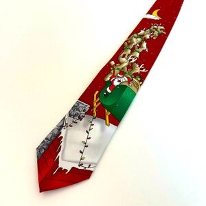 Noel Holiday Collection Christmas Tie /Necktie Santa Claus Sleigh And Reindeers